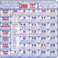 Click here to download Telugu Calendar for the month of April 2000