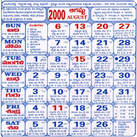 Click here to download Telugu Calendar for the month of August 2000