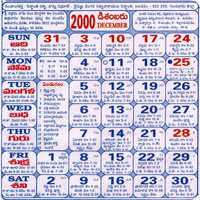 Click here to download Telugu Calendar for the month of December 2000