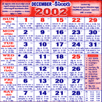 Click here to download Telugu Calendar for the month of December 2002