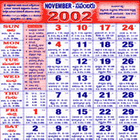 Click here to download Telugu Calendar for the month of November 2002