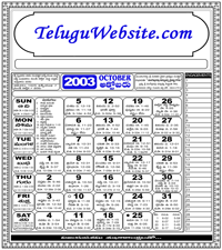 Click here to download Telugu Calendar for the month of October 2003